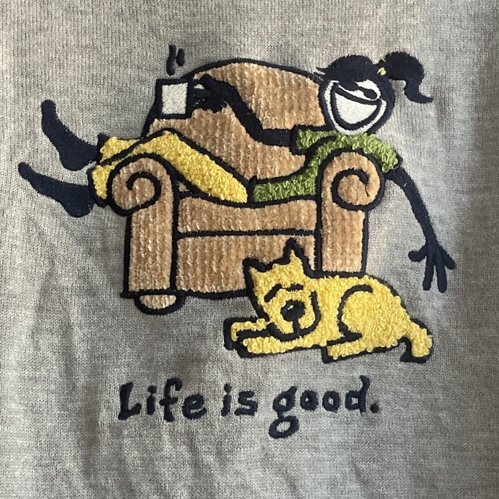 LIFE IS GOOD DOG & GIRL Knit Pullover Sweater Size S Gray Solid Long sleeve